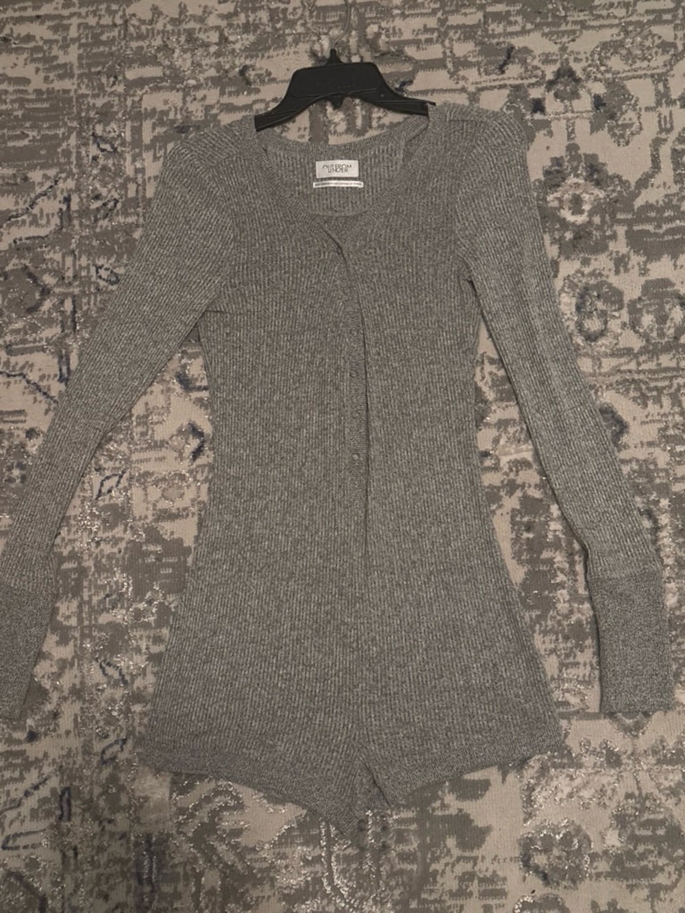 Urban Outfitters Gray Ribbed Long-Sleeve Romper